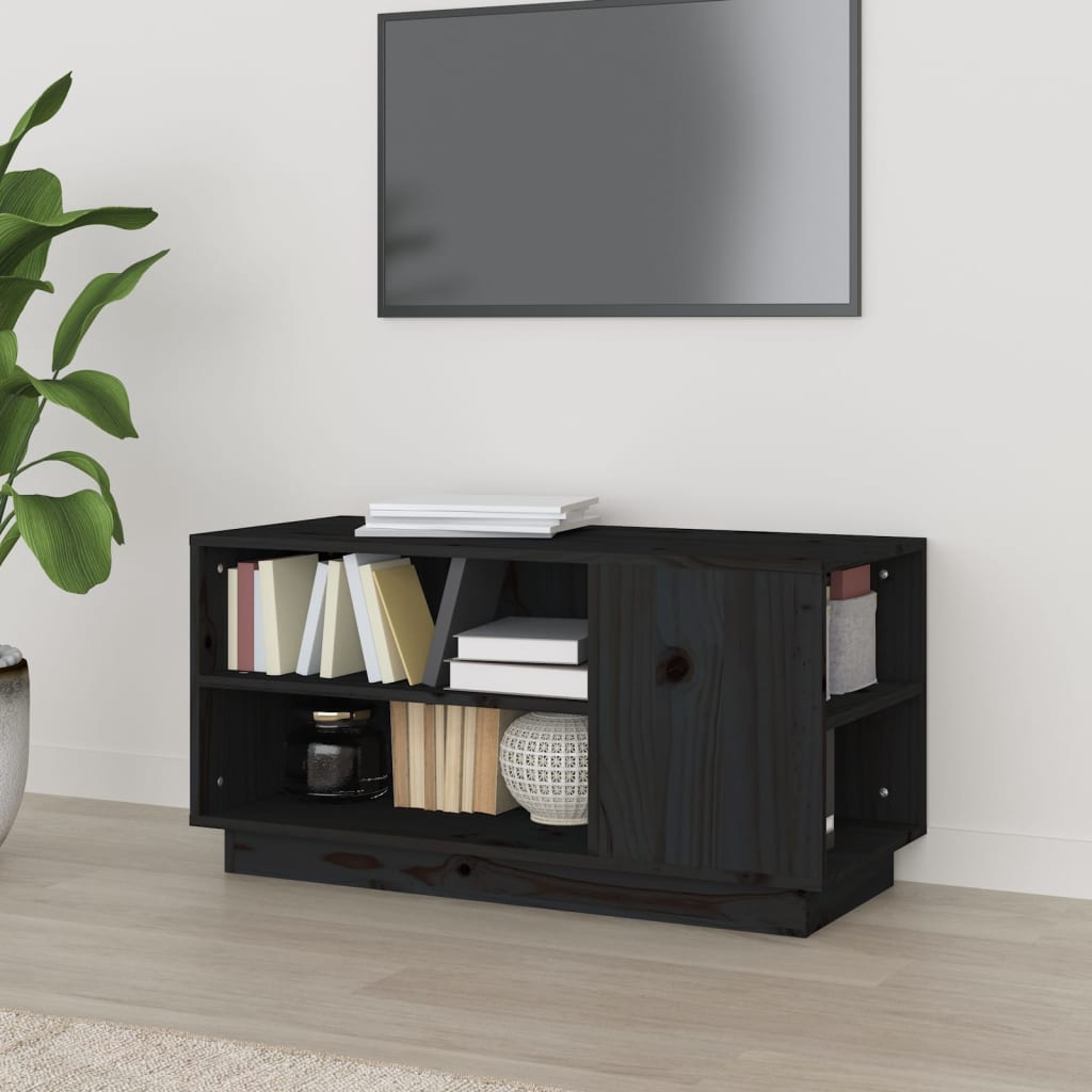 Vetonek Mueble de TV madera maciza de pino negro 80x35x40,5 cm