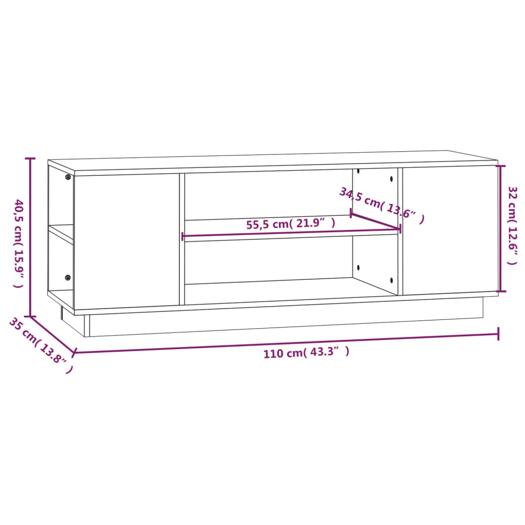 Móveis de TV de madeira sólida pino 110x35x40,5 cm