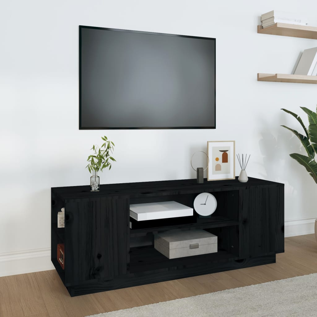 Vetonek Mueble de TV madera maciza de pino negro 110x35x40,5 cm