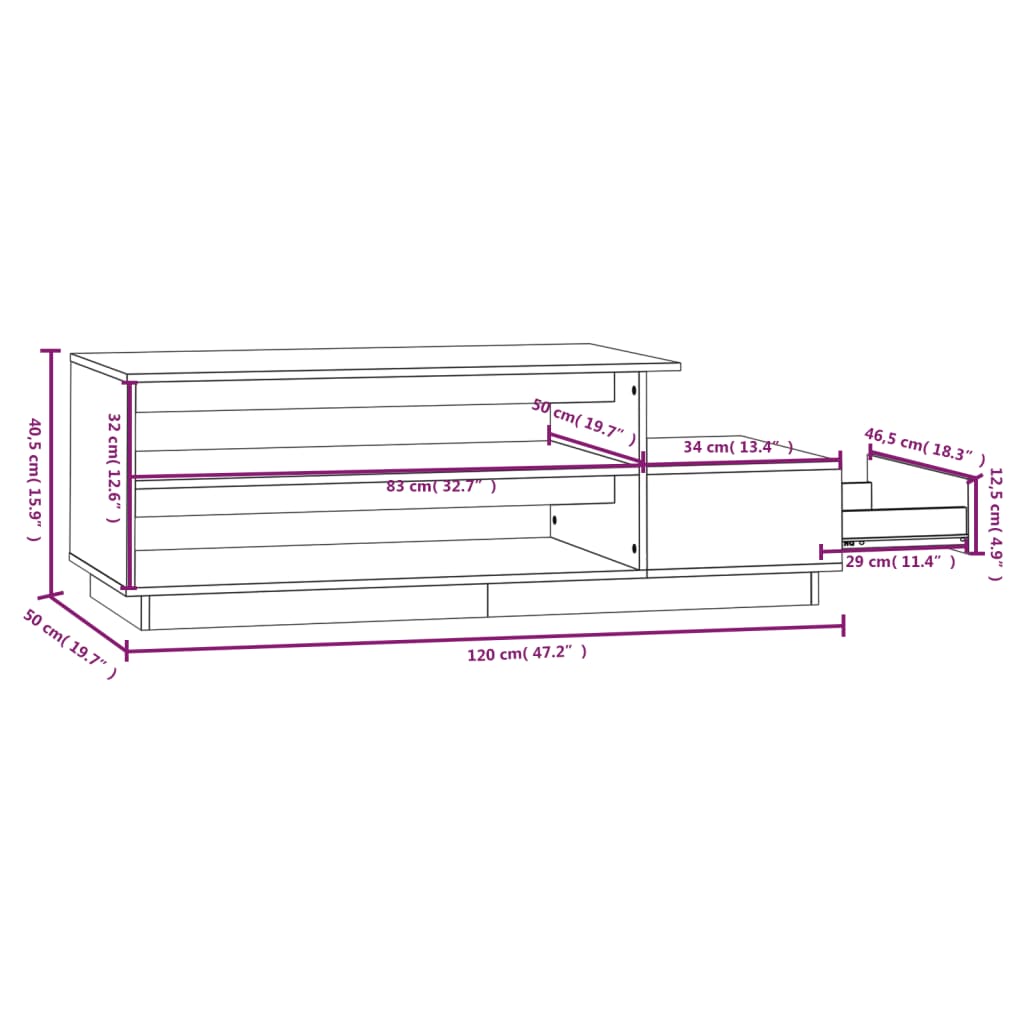 Pino Solid Wood Center Tabelle 120x50x40,5 cm