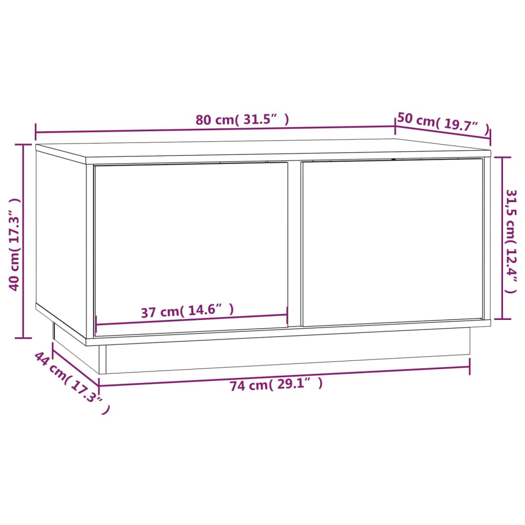 Mesa de centro madera maciza de pino gris 80x50x40 cm