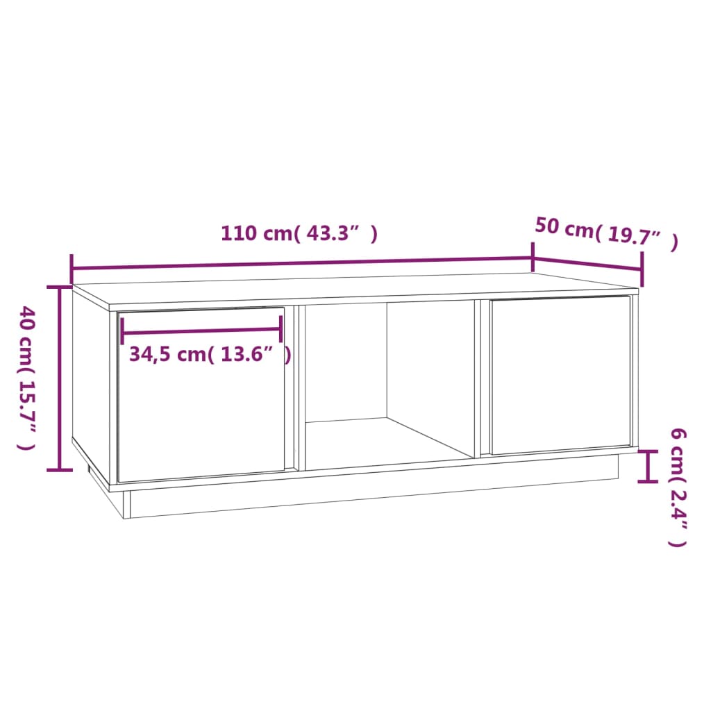 Mesa de centro de madera maciza de pino negro 110x50x40 cm