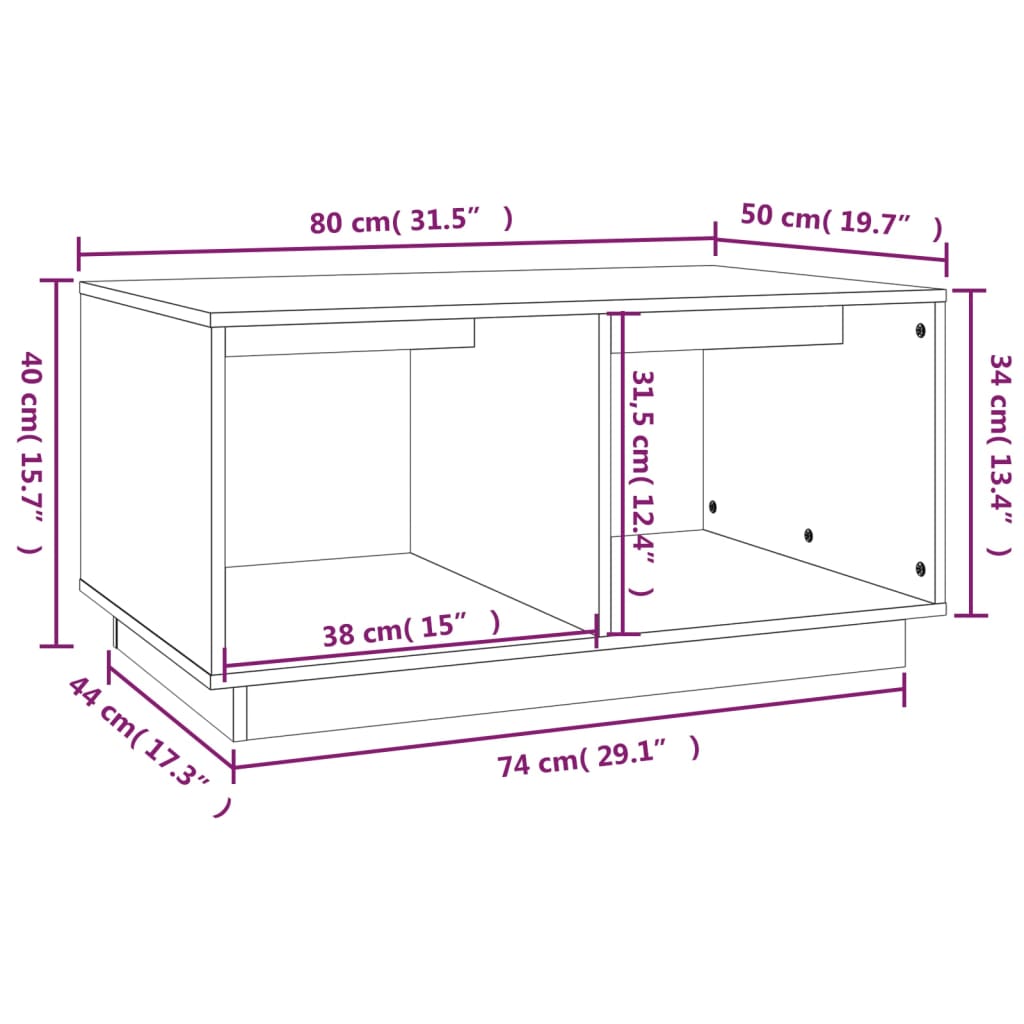 Mesa de centro madera maciza de pino blanco 80x50x40 cm