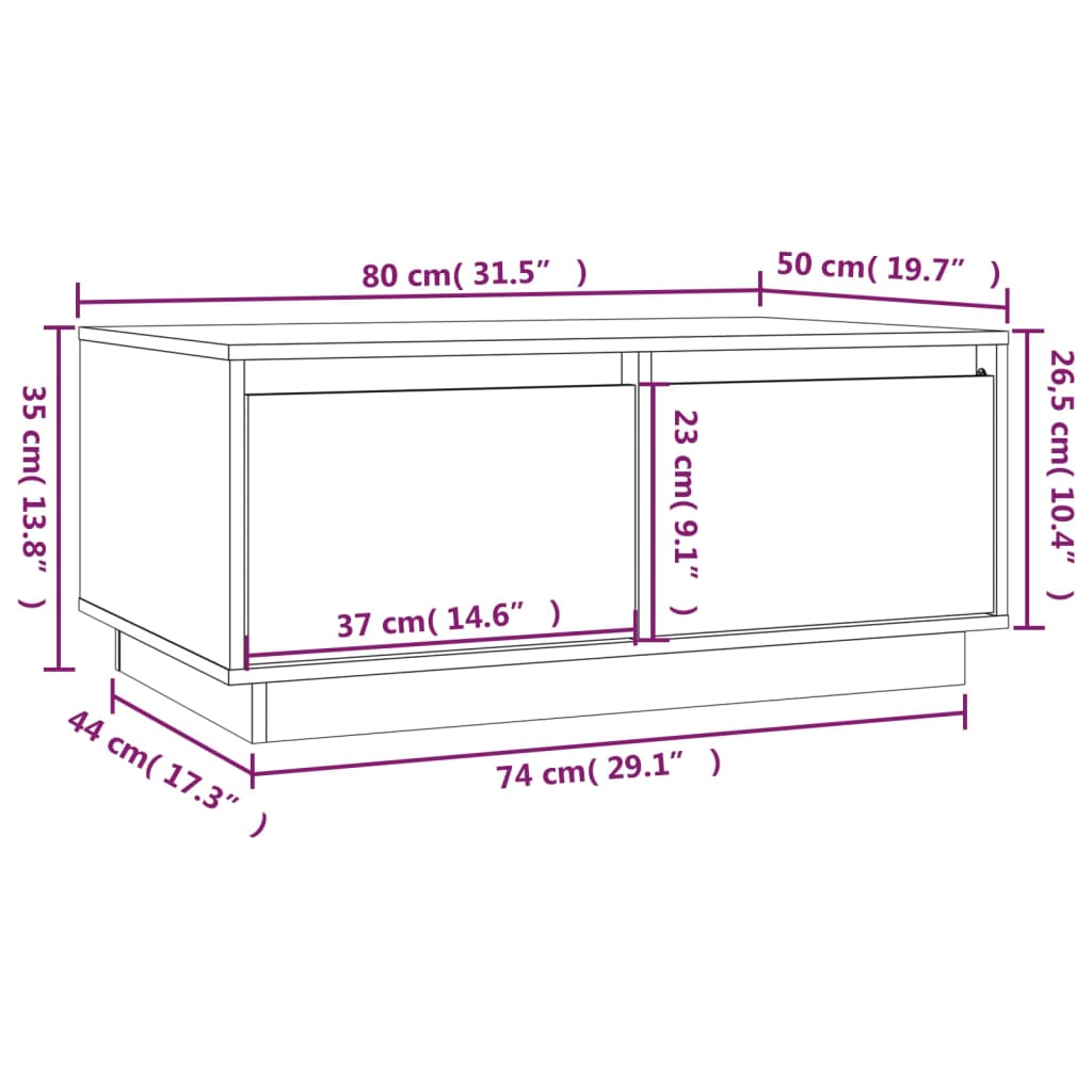 White pine wooden center table 80x50x35 cm