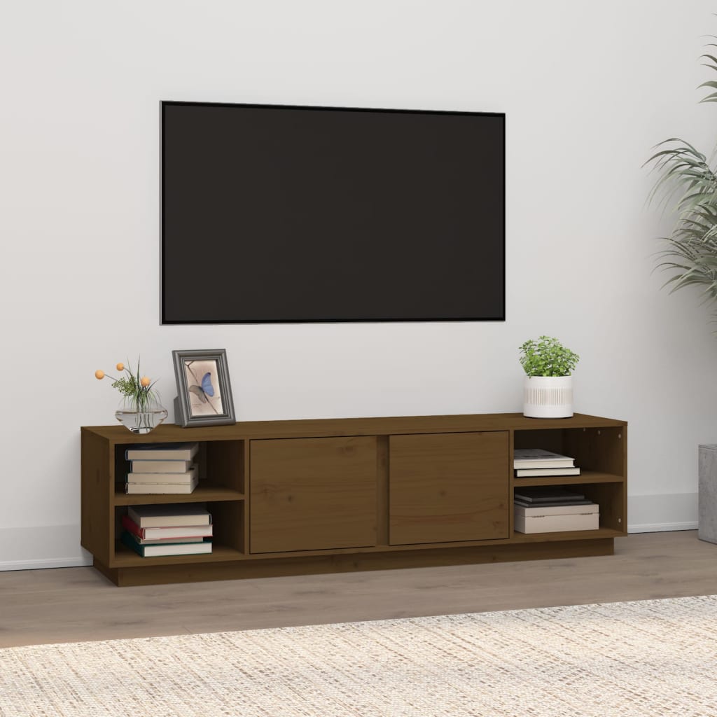 Vetonek Mueble de TV madera maciza de pino marrón miel 156x40x40 cm