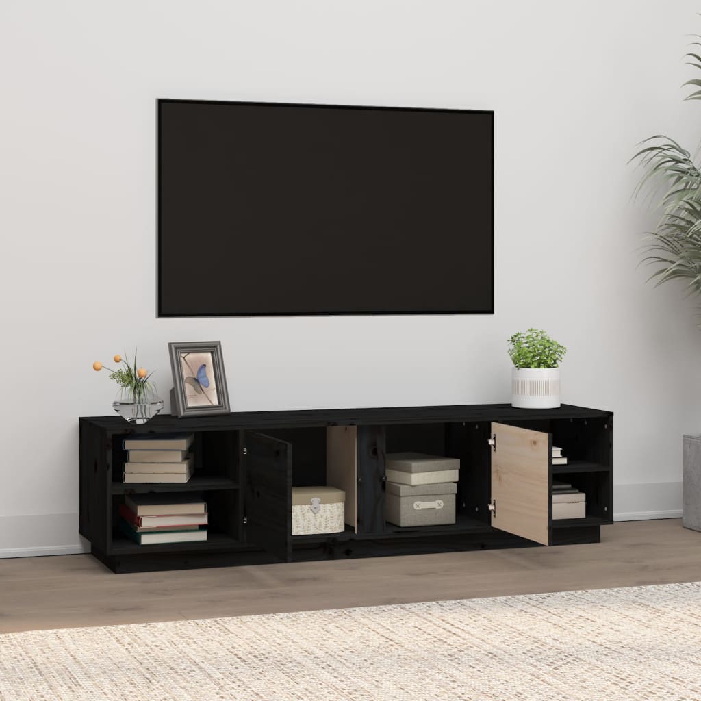 Black pine pine wood tv furniture 156x40x40 cm