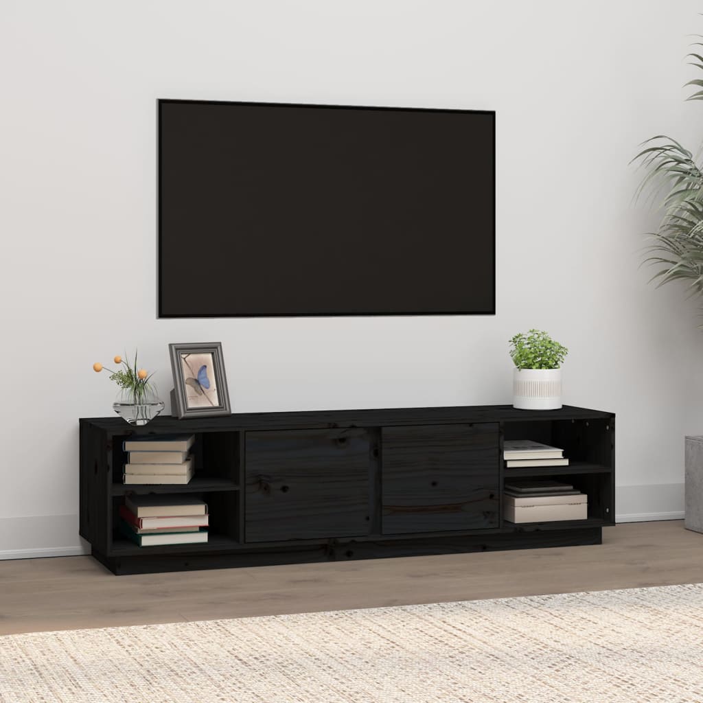 Vetonek Mueble de TV madera maciza de pino negro 156x40x40 cm