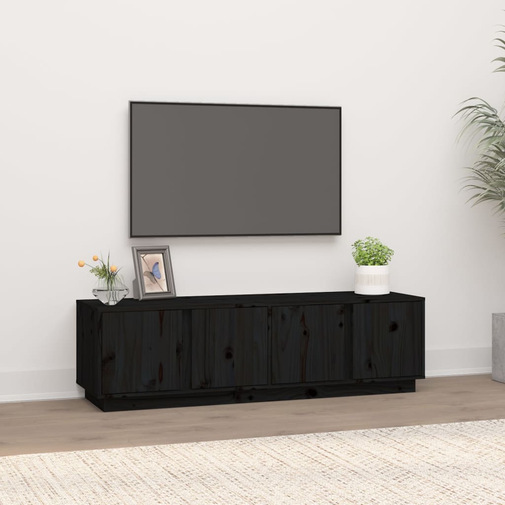 Vetonek Mueble de TV madera maciza de pino negro 140x40x40 cm