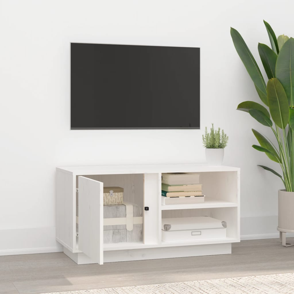 Mobilier de télévision en bois en pin blanc 80x35x40,5 cm