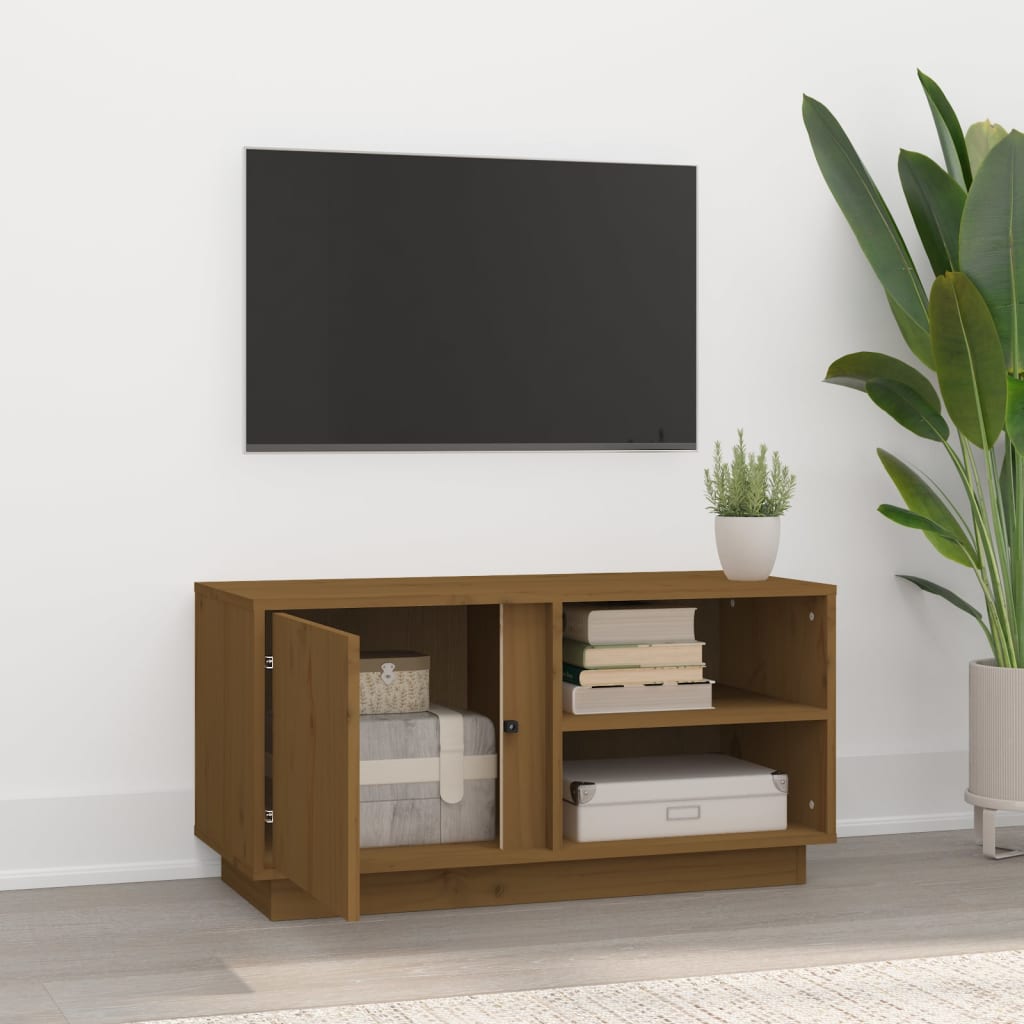 TV furniture solid wood of brown pine honey 80x35x40.5 cm