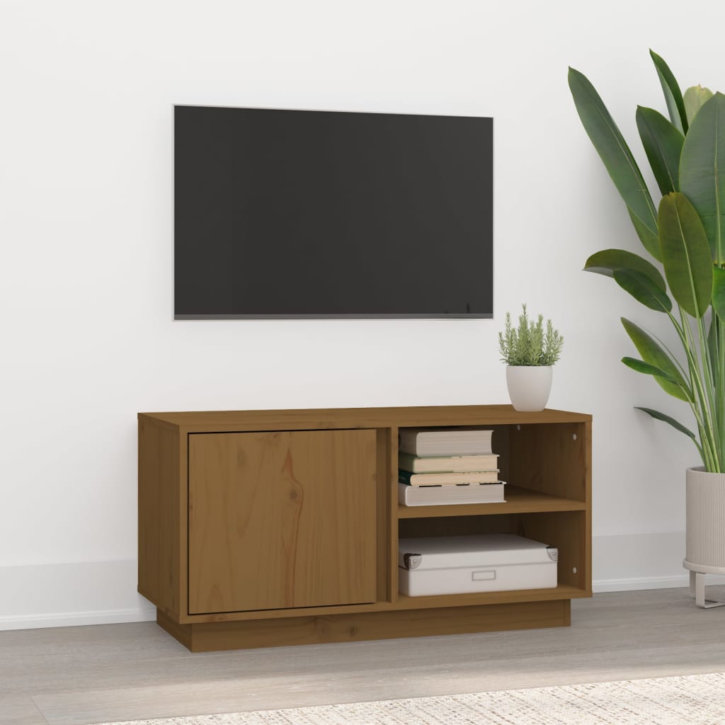 Vetonek Mueble de TV madera maciza de pino marrón miel 80x35x40,5 cm