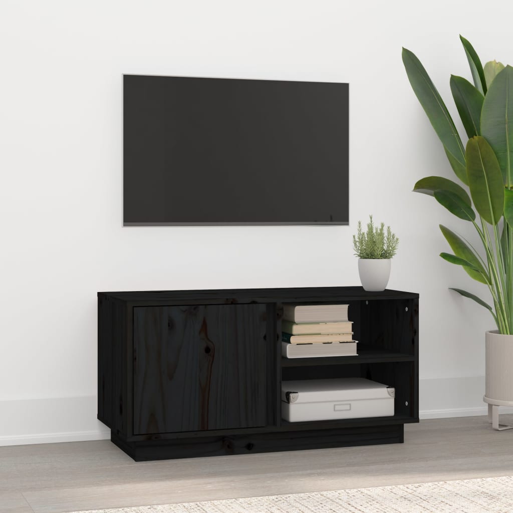 Vetonek Mueble de TV madera maciza de pino negro 80x35x40,5 cm