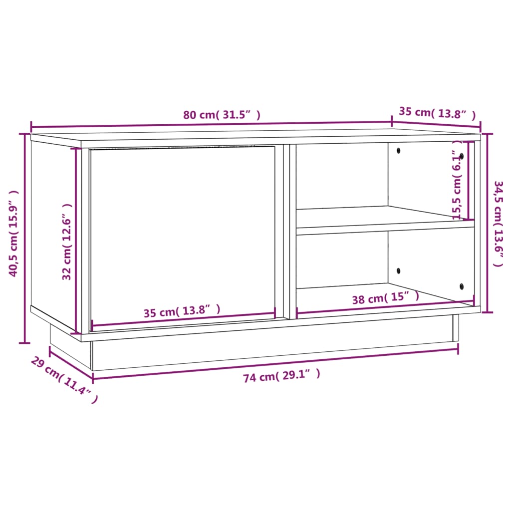 Mobili TV in legno di pino nero pino 80x35x40.5 cm