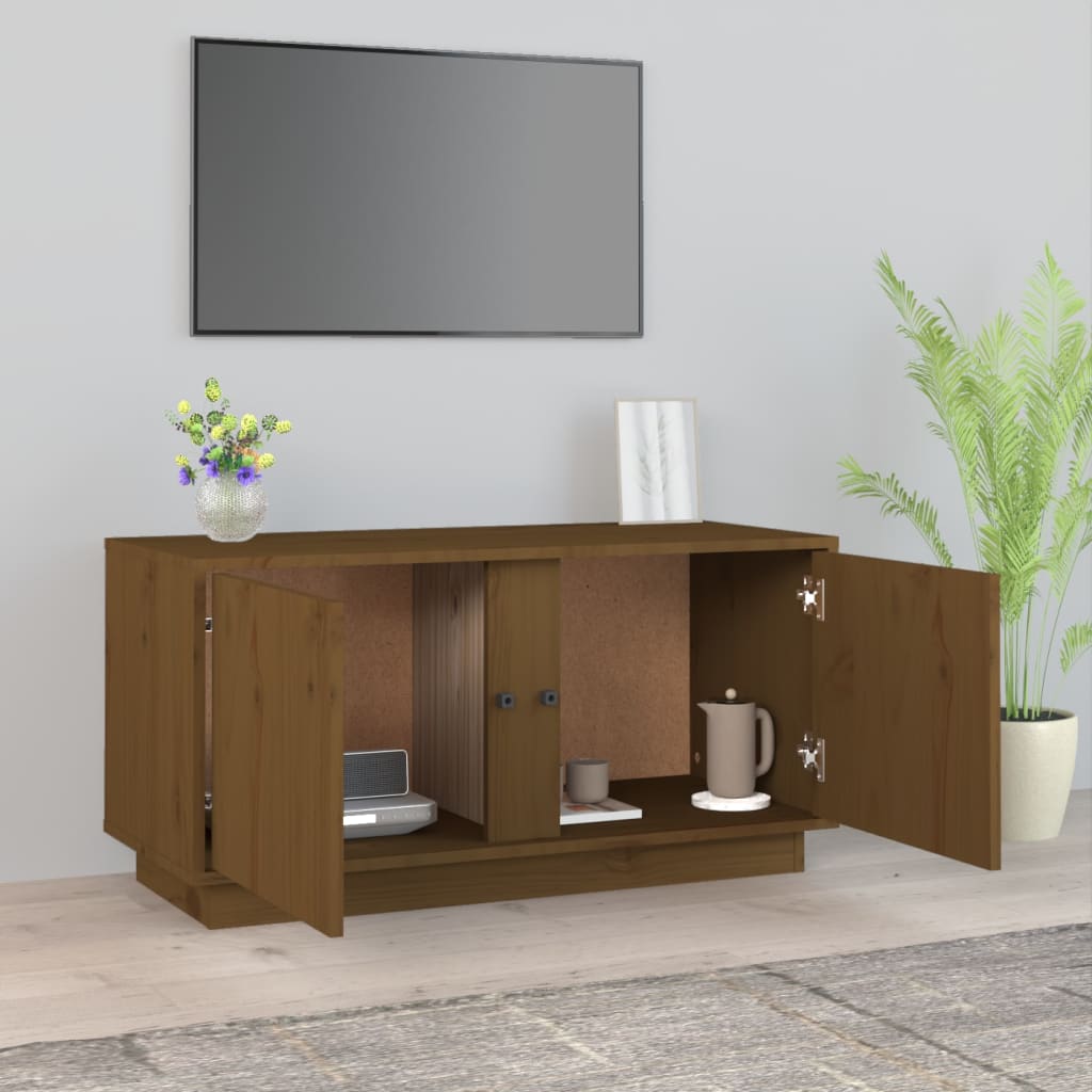 TV furniture solid wood of brown pine honey 80x35x40.5 cm