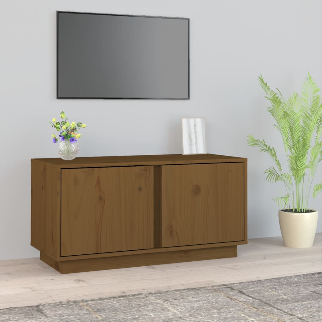 Vetonek Mueble de TV madera maciza de pino marrón miel 80x35x40,5 cm