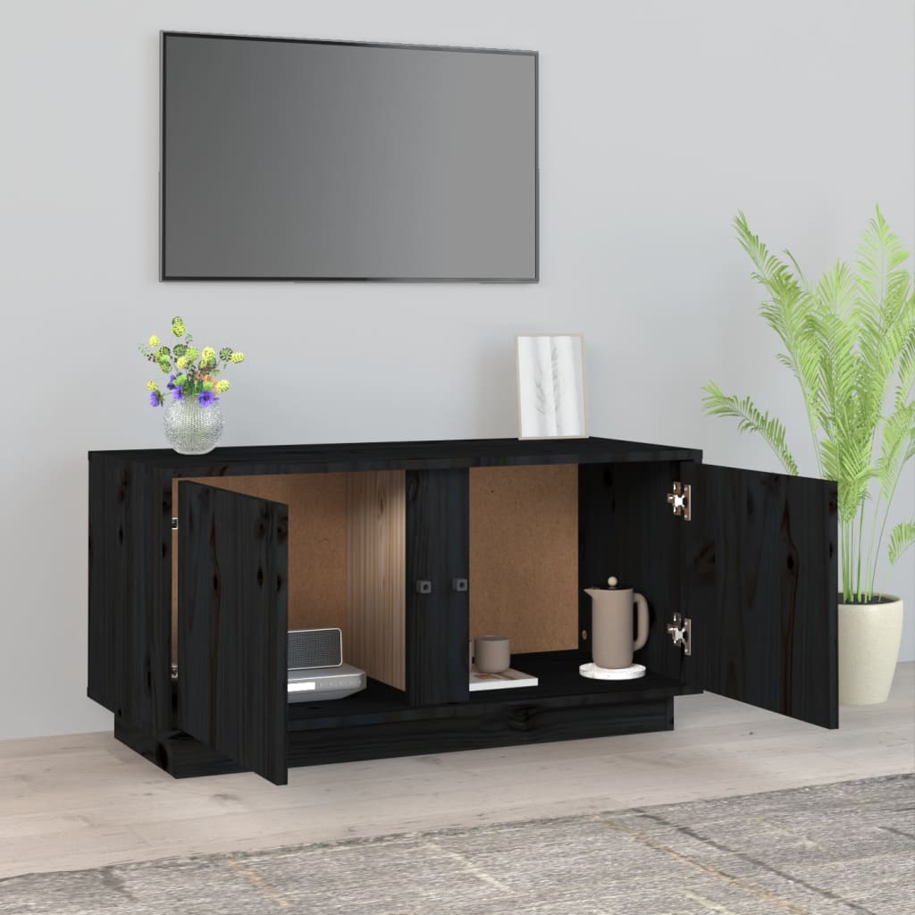 Mueble de TV madera maciza de pino negro 80x35x40,5 cm