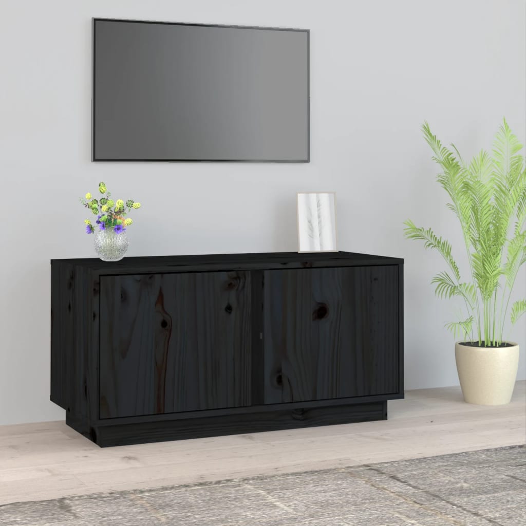 Vetonek Mueble de TV madera maciza de pino negro 80x35x40,5 cm