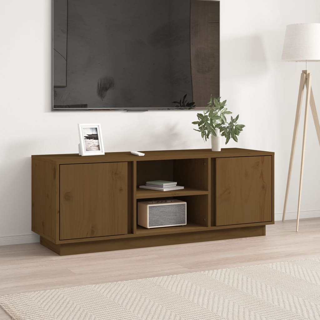 Vetonek Mueble de TV madera maciza de pino marrón miel 110x35x40,5 cm