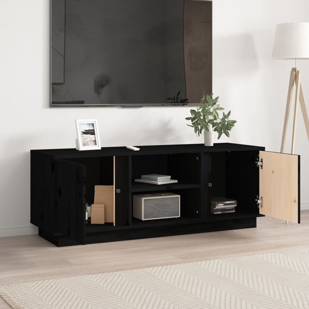 Black pine pine wood tv furniture 110x35x40.5 cm