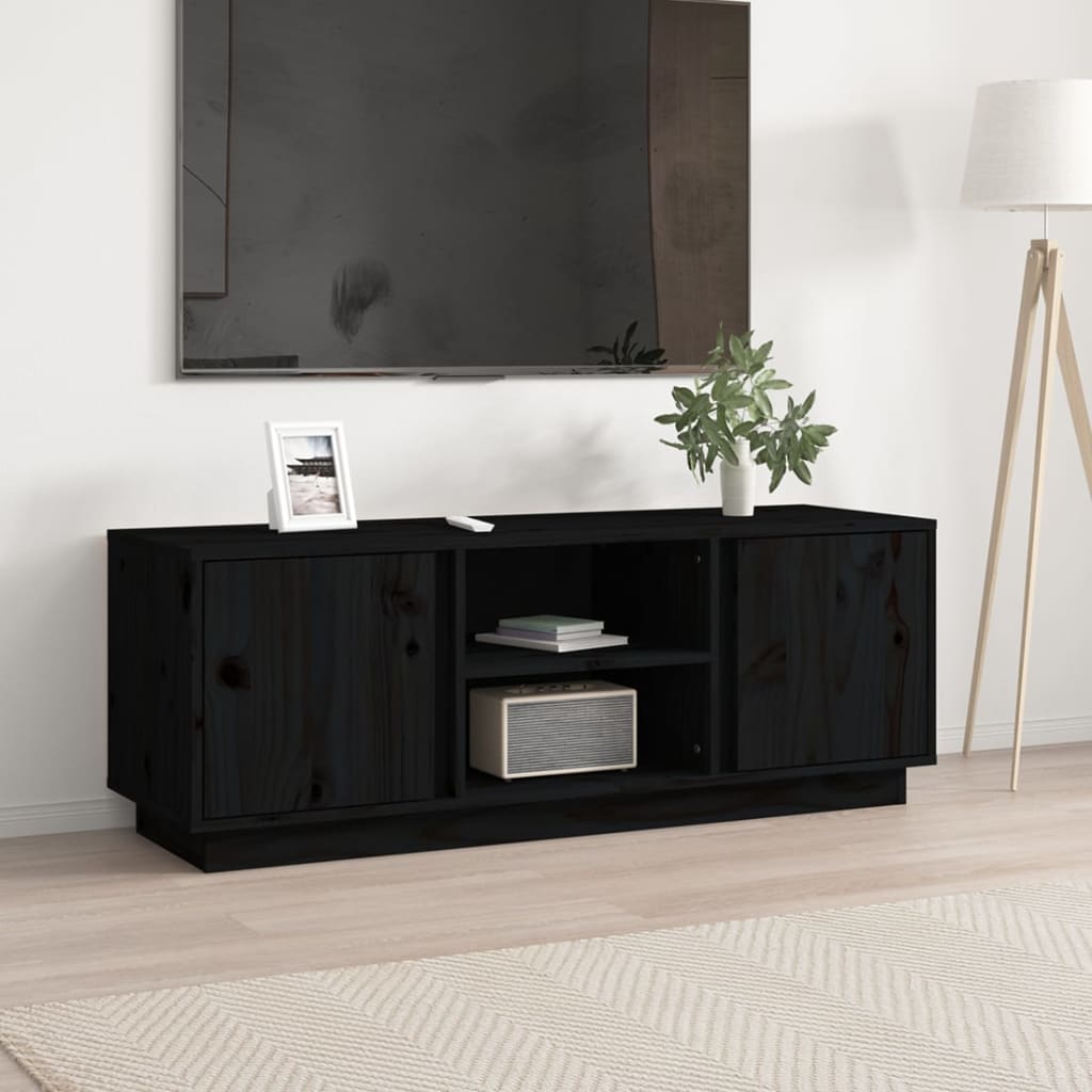 Vetonek Mueble de TV madera maciza de pino negro 110x35x40,5 cm