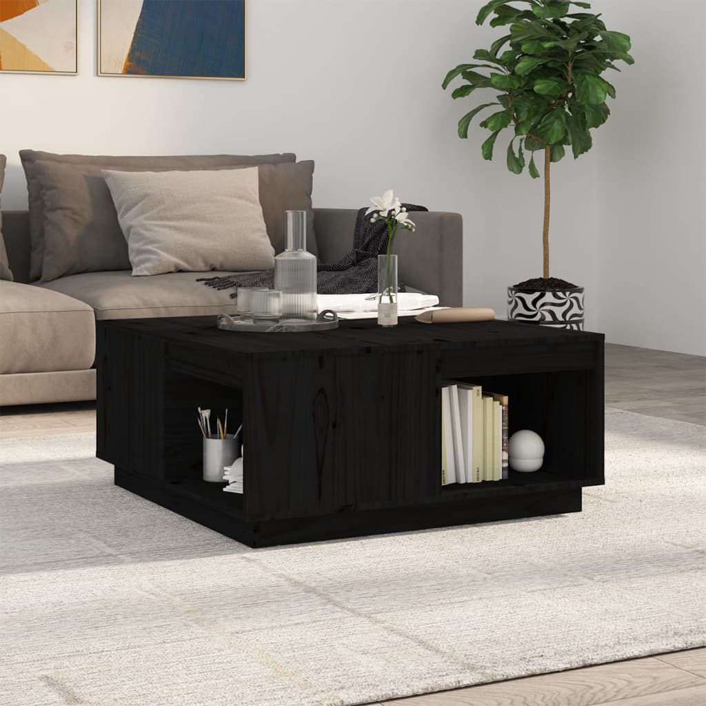 Vetonek Mesa de centro de madera maciza de pino negro 80x81x36,5 cm