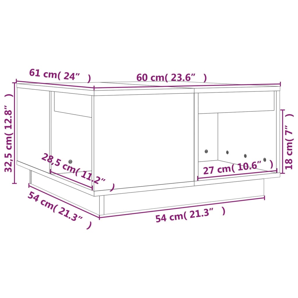 Taula de centre de fusta de pi blanc 60x61x32,5 cm