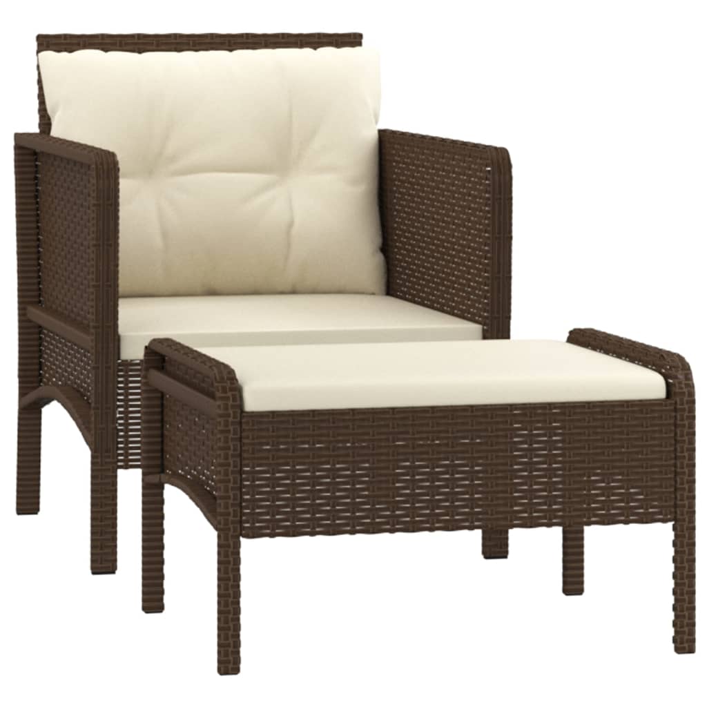 Set muebles de jardín 2 piezas y cojines ratán sintético marrón vidaXL