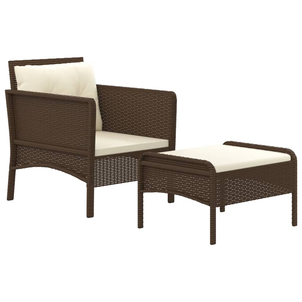 Set muebles de jardín 2 piezas y cojines ratán sintético marrón vidaXL