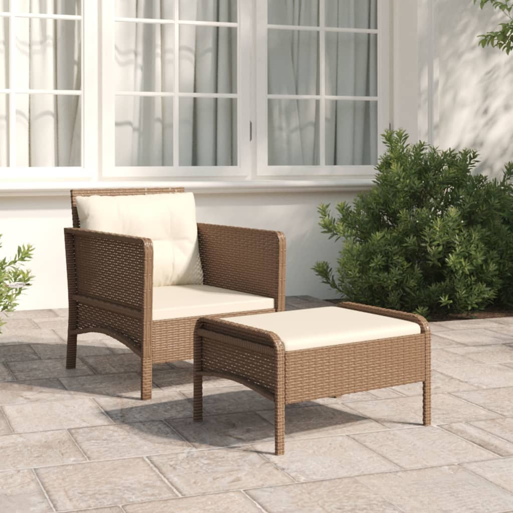 Vetonek Set muebles de jardín 2 piezas y cojines ratán sintético marrón