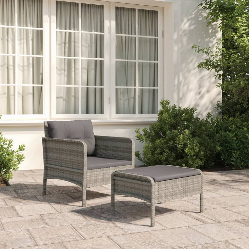 Vetonek Set de muebles de jardín 2 pzas cojines ratán sintético gris