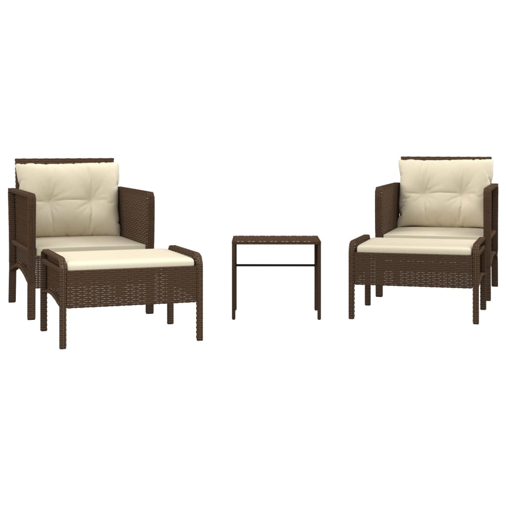 Set muebles de jardín 5 piezas y cojines ratán sintético marrón vidaXL