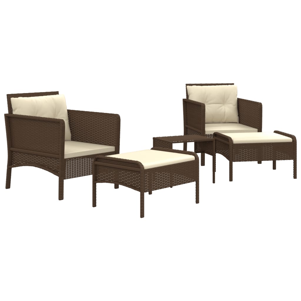 Set muebles de jardín 5 piezas y cojines ratán sintético marrón vidaXL