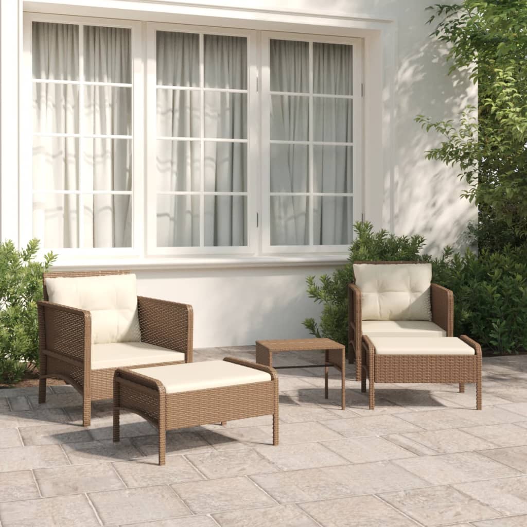 Vetonek Set muebles de jardín 5 piezas y cojines ratán sintético marrón