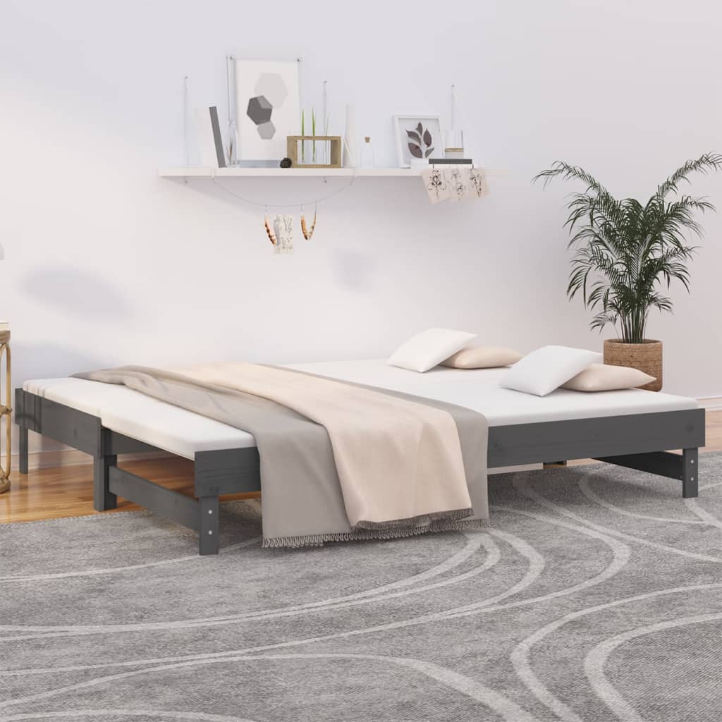 Vetonek Sofá cama extraíble madera maciza de pino gris 2x(100x200) cm