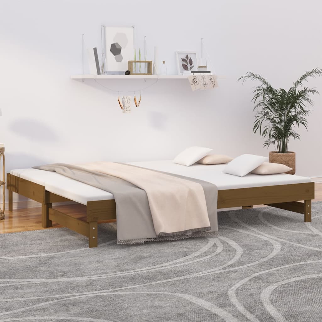 Vetonek Sofá cama extraíble madera maciza de pino marrón 2x(100x200) cm