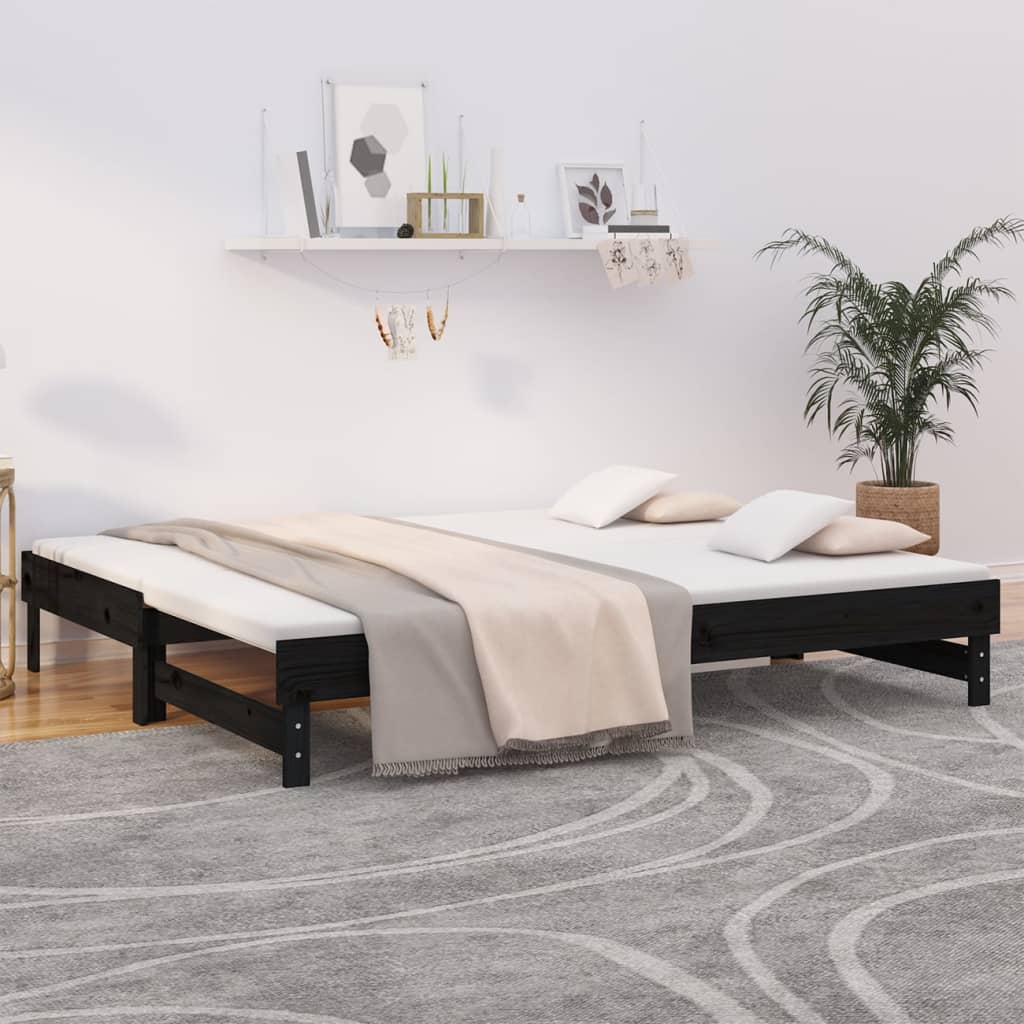 Vetonek Sofá cama extraíble madera maciza de pino negro 2x(100x200) cm