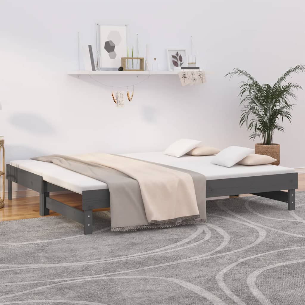 Vetonek Sofá cama extraíble sin colchón gris 2x(90x200) cm