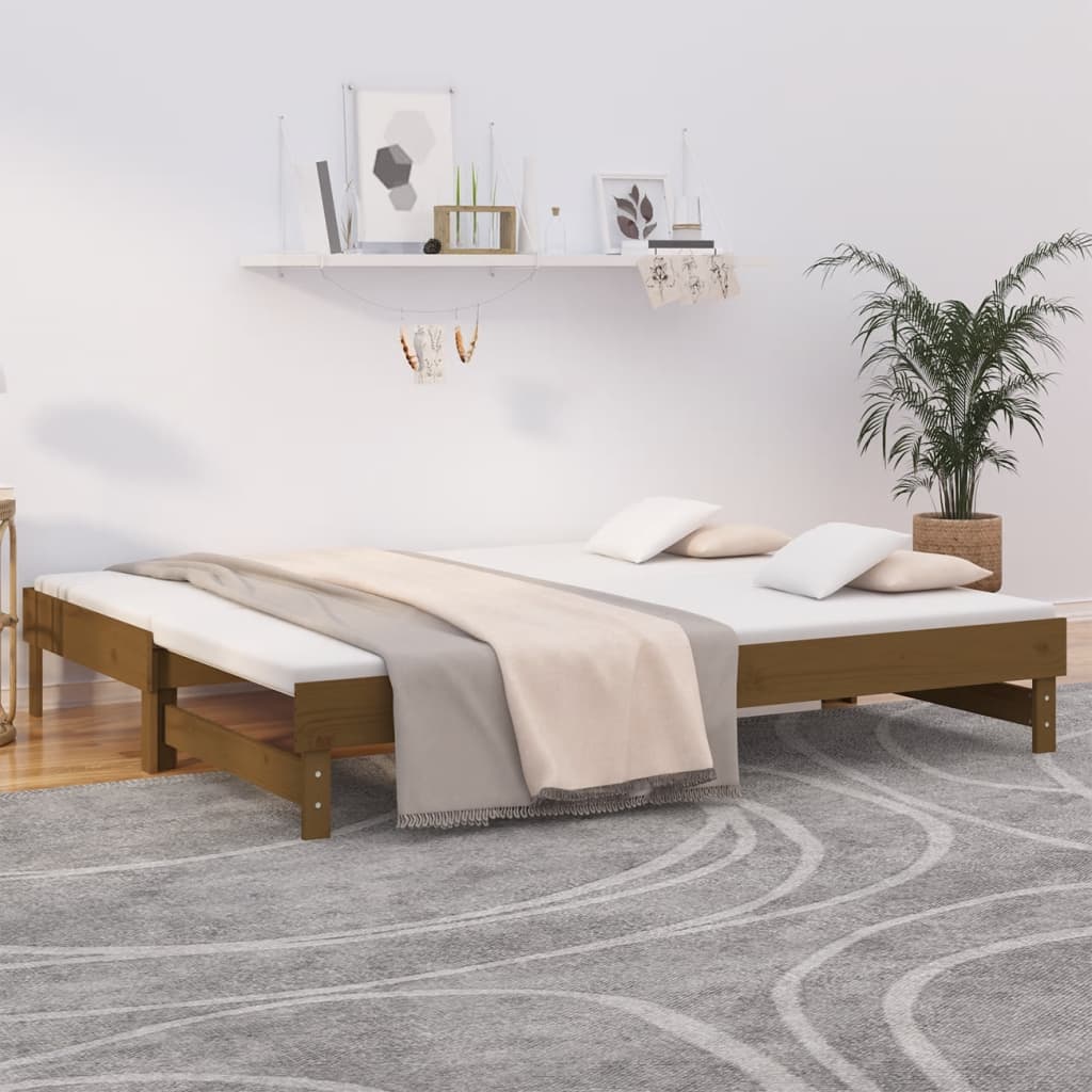 Vetonek Sofá cama extraíble madera maciza de pino marrón 2x(90x200) cm