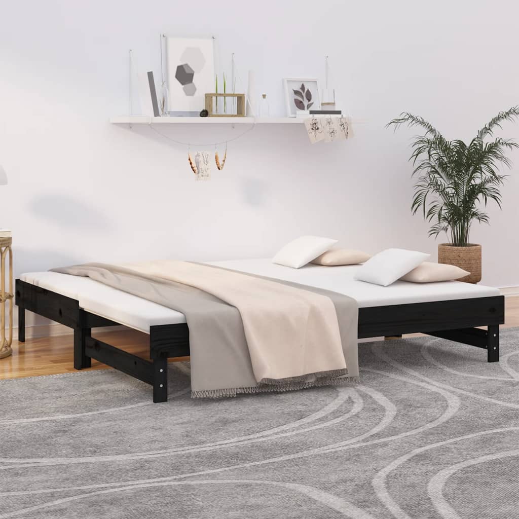 Vetonek Sofá cama extraíble sin colchón negro 2x(90x190) cm