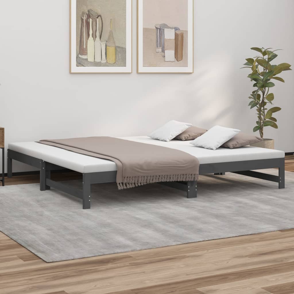 Vetonek Sofá cama extraíble madera maciza de pino gris 2x(100x200) cm