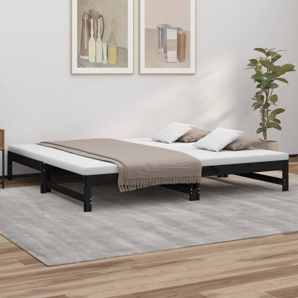 Vetonek Sofá cama extraíble madera maciza de pino negro 2x(100x200) cm