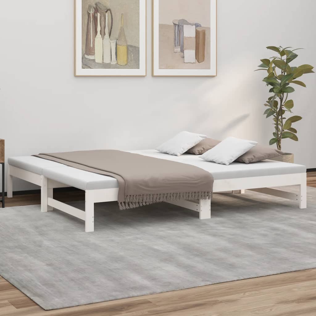 Vetonek Sofá cama extraíble sin colchón blanco 2x(90x190) cm