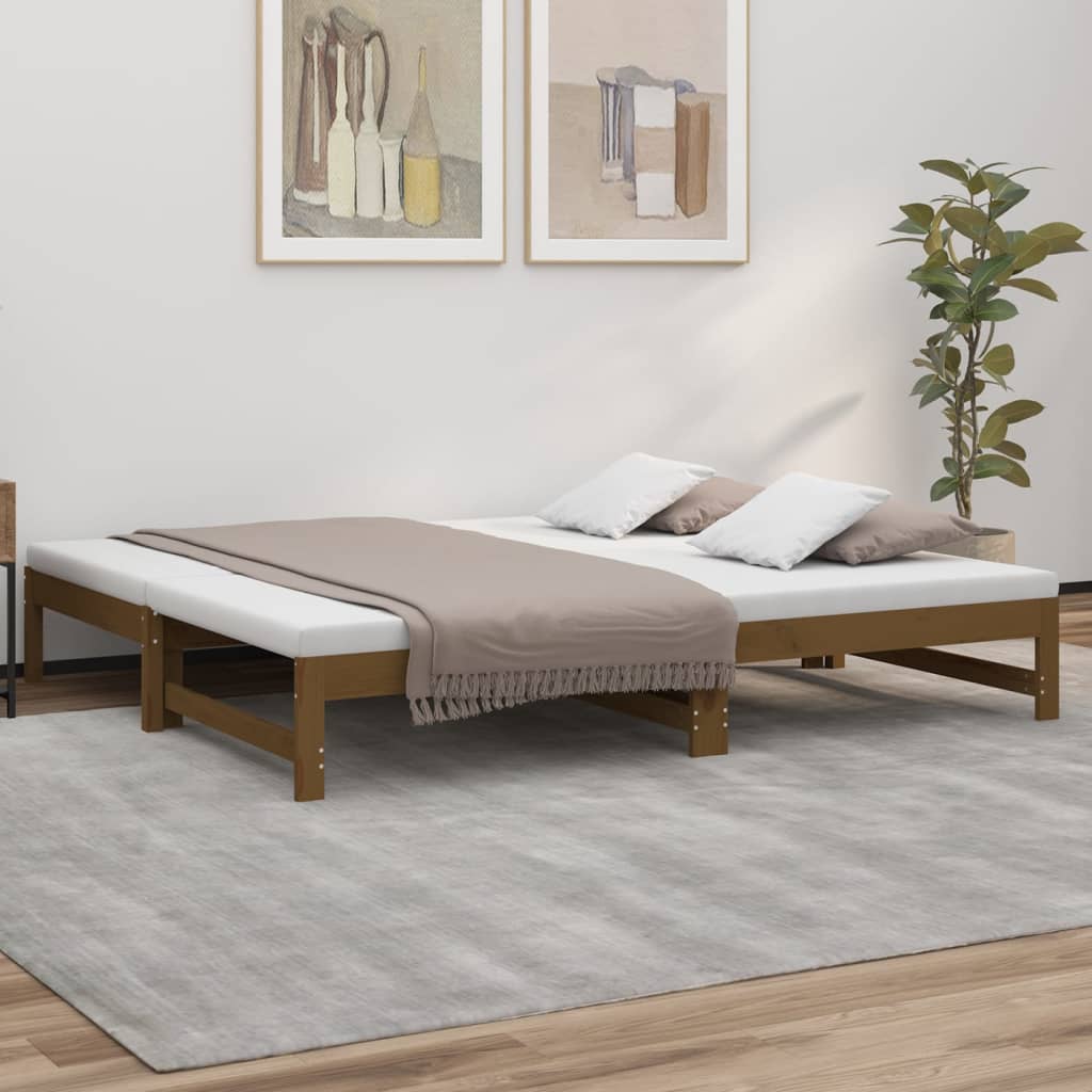 Vetonek Sofá cama extraíble sin colchón marrón miel 2x(90x190) cm