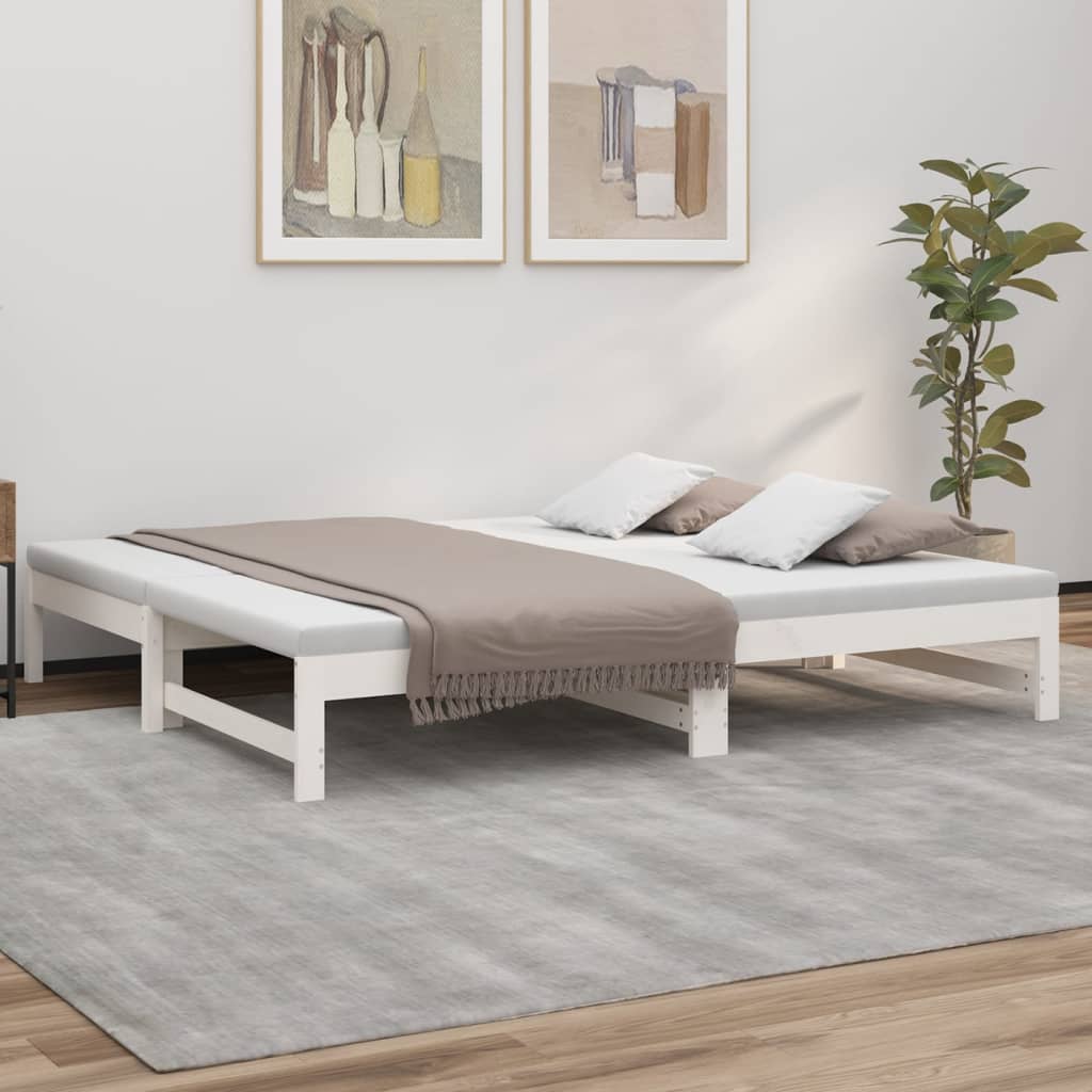 Vetonek Sofá cama extraíble madera maciza de pino blanco 2x(75x190) cm