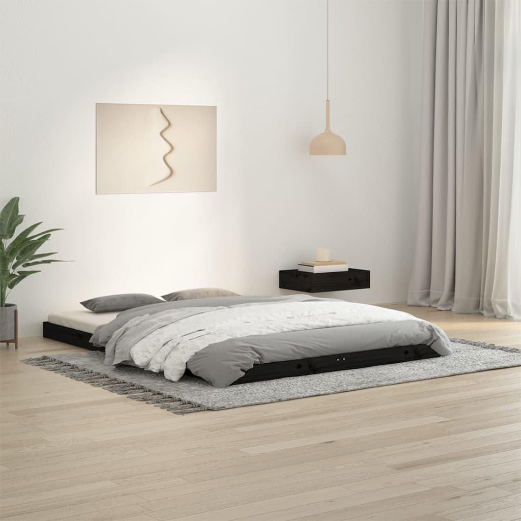 Vetonek Estructura de cama doble madera maciza pino negro 135x190 cm