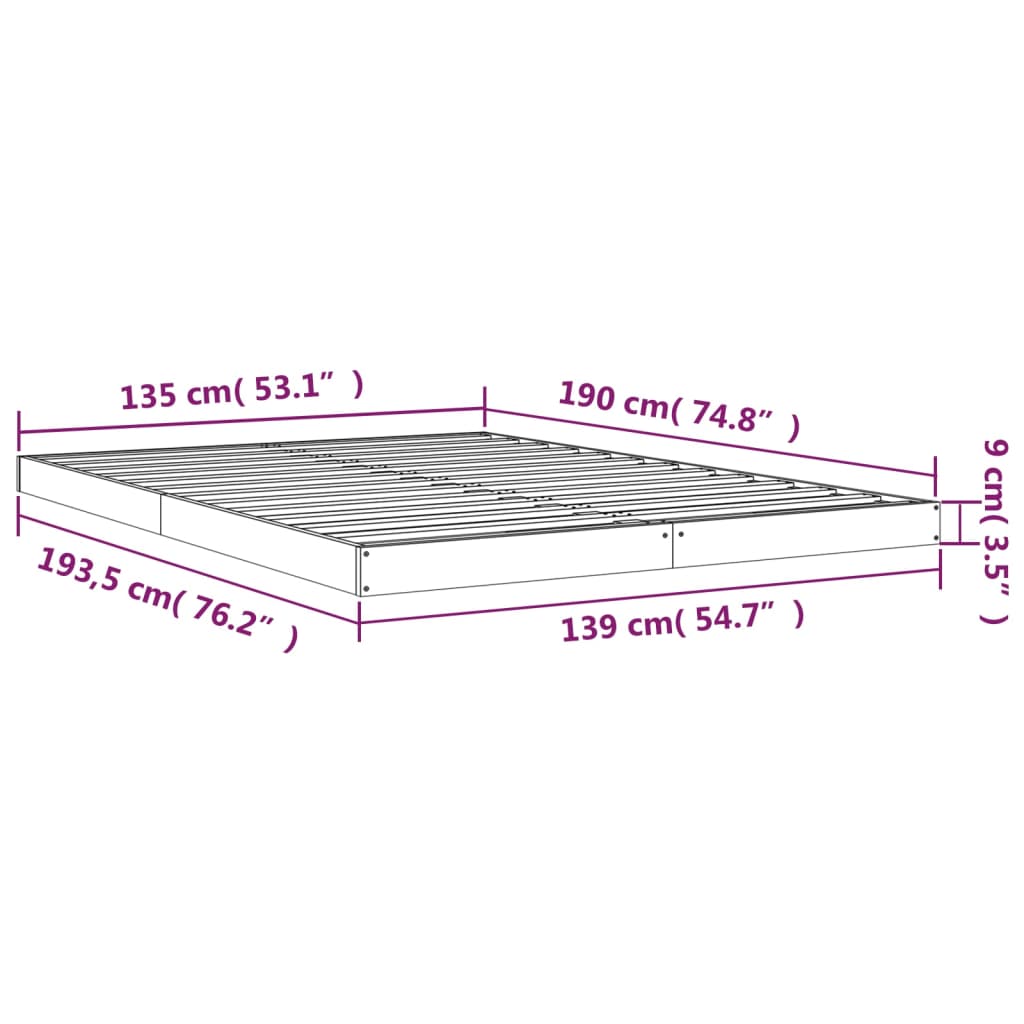 Estructura de cama doble madera maciza pino negro 135x190 cm