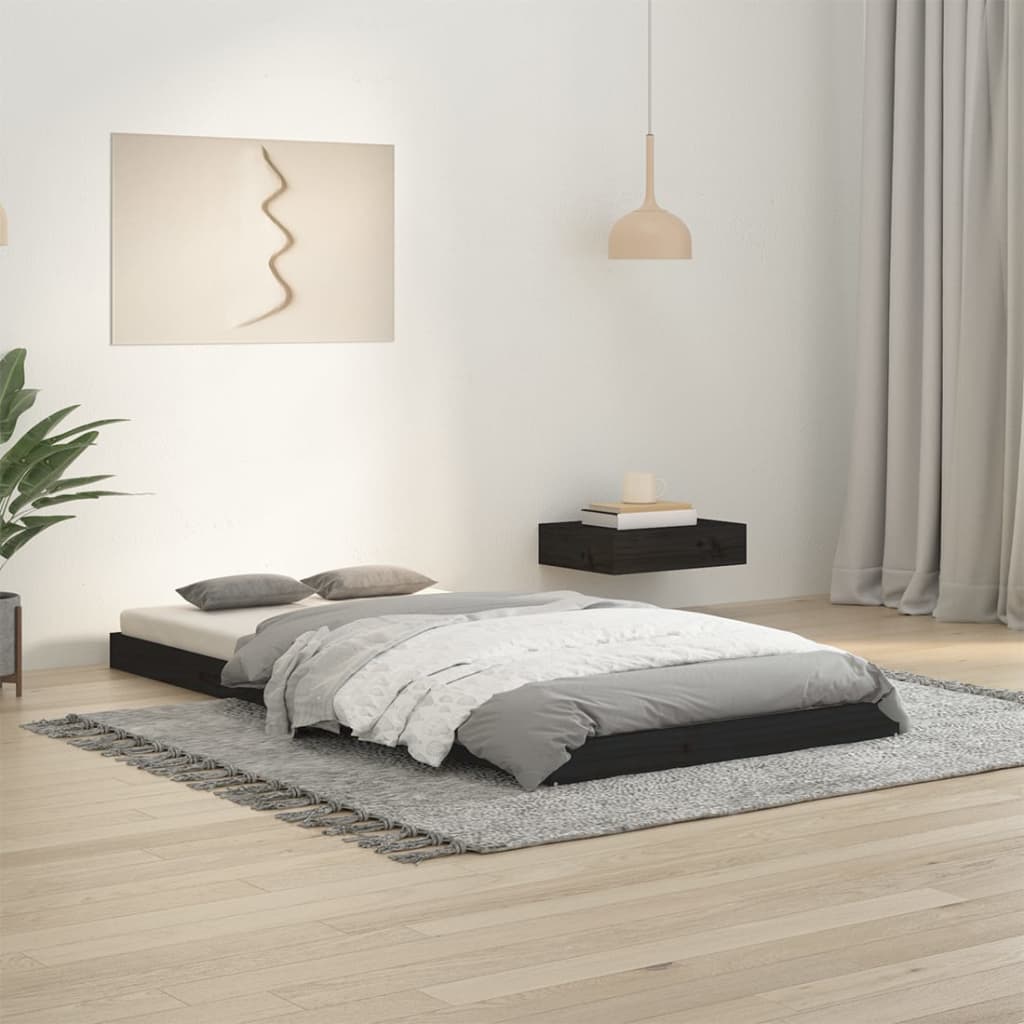 Vetonek Estructura cama individual madera maciza pino negra 90x190 cm