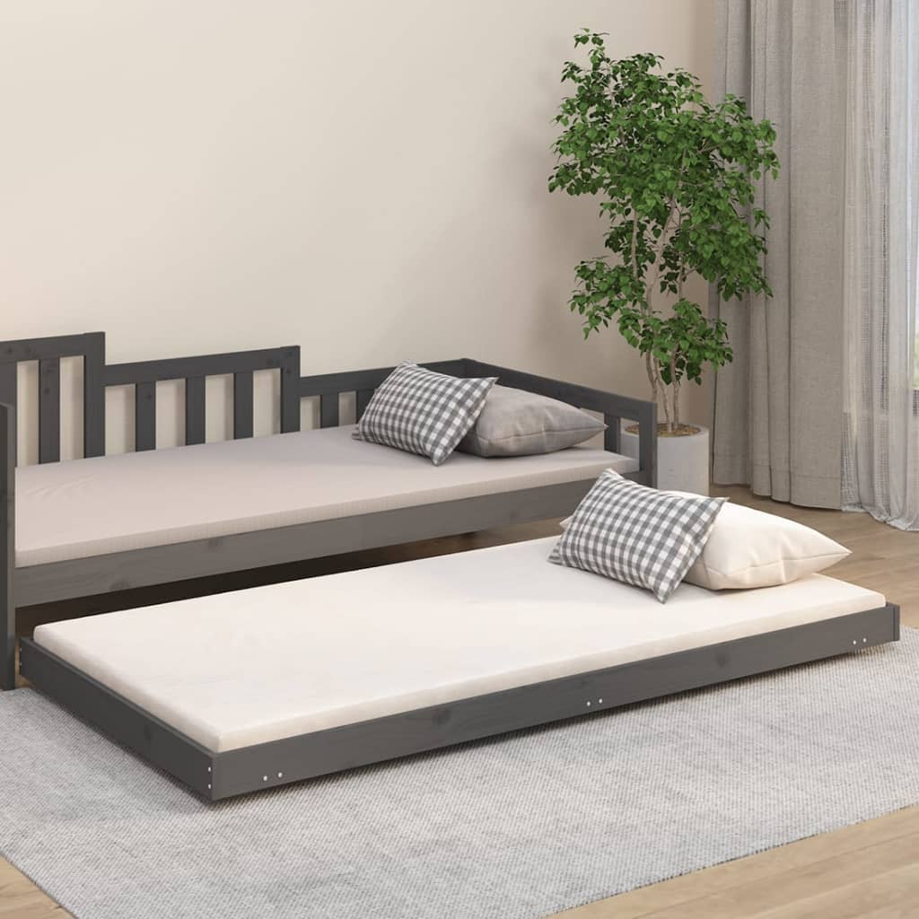 Vetonek Estructura de cama madera maciza de pino gris 90x200 cm