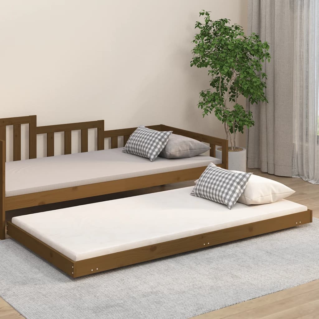 Vetonek Estructura de cama madera maciza pino marrón miel 90x200 cm