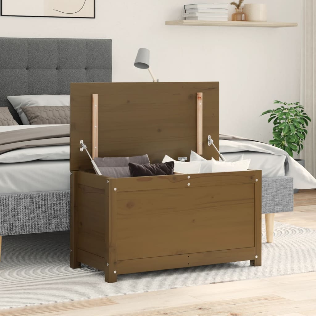 Caixa de armazenamento em madeira maciça de pinho marrom mel 80x40x45,5 cm v0620 Vetonek